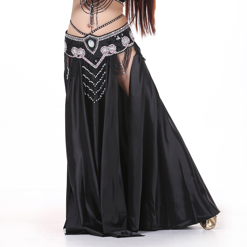 Performance Dancewear Satin Belly Dance Skirt With 2 Side Slit More